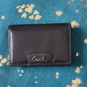 Coach Black Leather Card Holder with Signature Metal Logo
